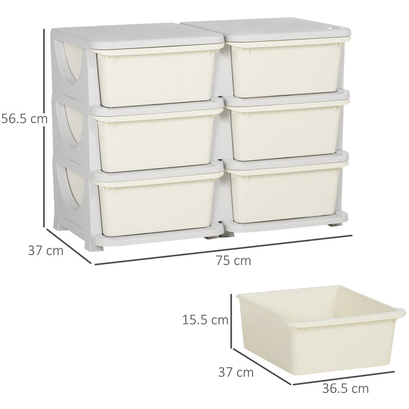 ZONEKIZ Cream 3-Tier Kids Toy Storage with 6 Drawers