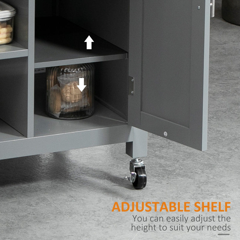 Small Kitchen Trolley on Wheels, Open Shelf, Drawer, Grey