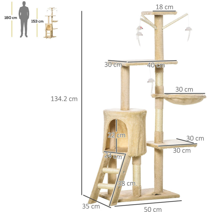 Beige Cat Tree House, 131H cm