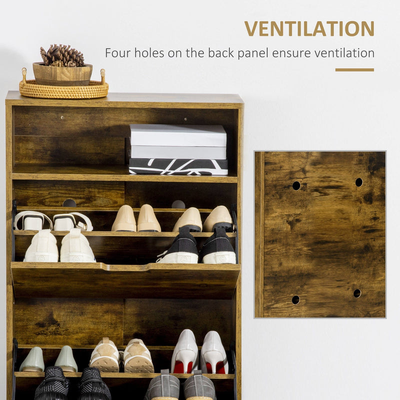 Narrow Shoe Cabinet For Hallway, Rustic Brown