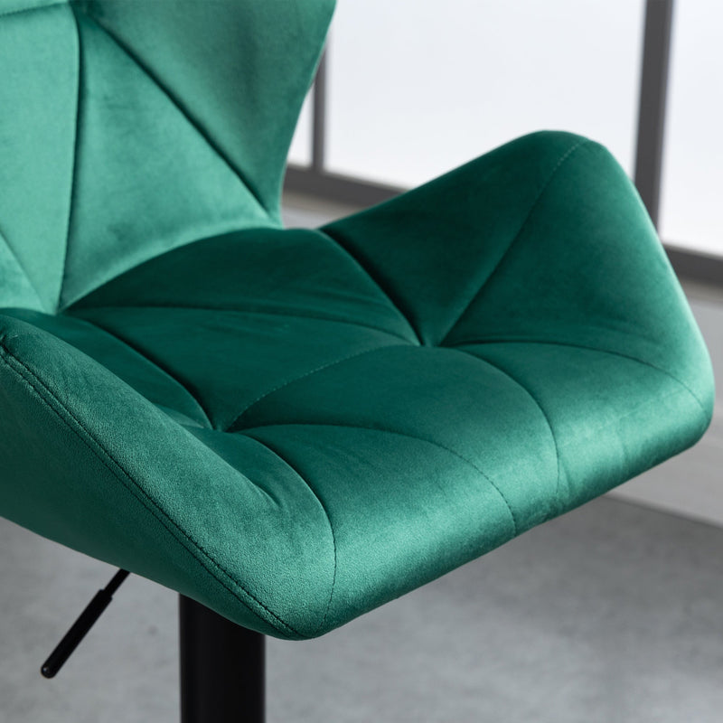 Set of 2 Kitchen Bar Stools With Backs, Green Velvet