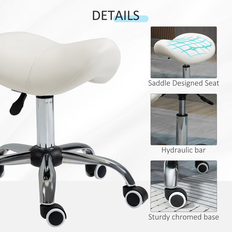 Cream Cosmetic Salon Stool With Wheels