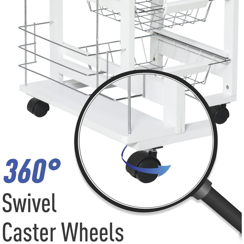 Kitchen Island on Wheels, 4 Baskets, 2 Racks