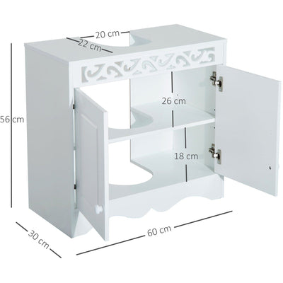 Under Sink Bathroom Cabinet, 2-Door - 60W x 30D x 56Hcm Kleankin