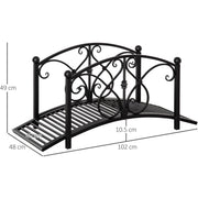 Outsunny 102L x 48W x 49H Classic Metal Garden Bridge with Safety Railings Arc Footbridge Decorative Pond  for Backyard Creek Stream, Black Outsunny