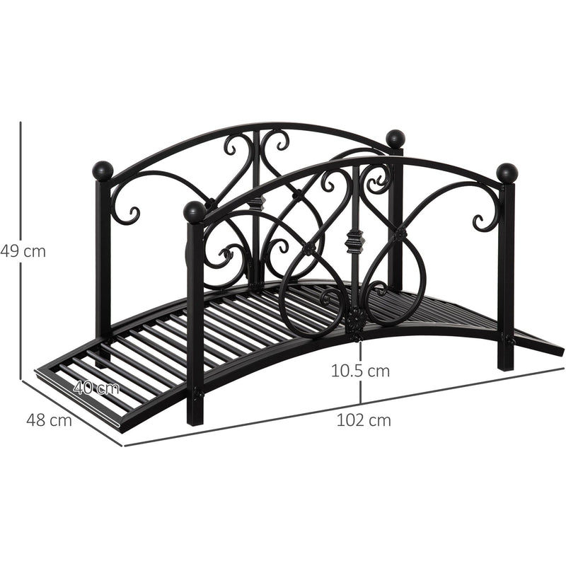 Outsunny 102L x 48W x 49H Classic Metal Garden Bridge with Safety Railings Arc Footbridge Decorative Pond  for Backyard Creek Stream, Black Outsunny