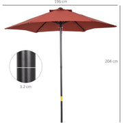 2m Outdoor Patio Parasol - Sun Shade, 6 Ribs Outsunny