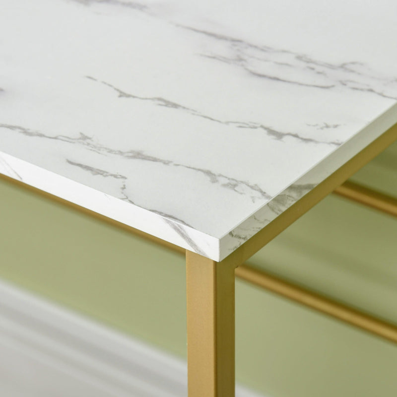 Dressing Table With Round Mirror, Gold Frame, Marble Effect