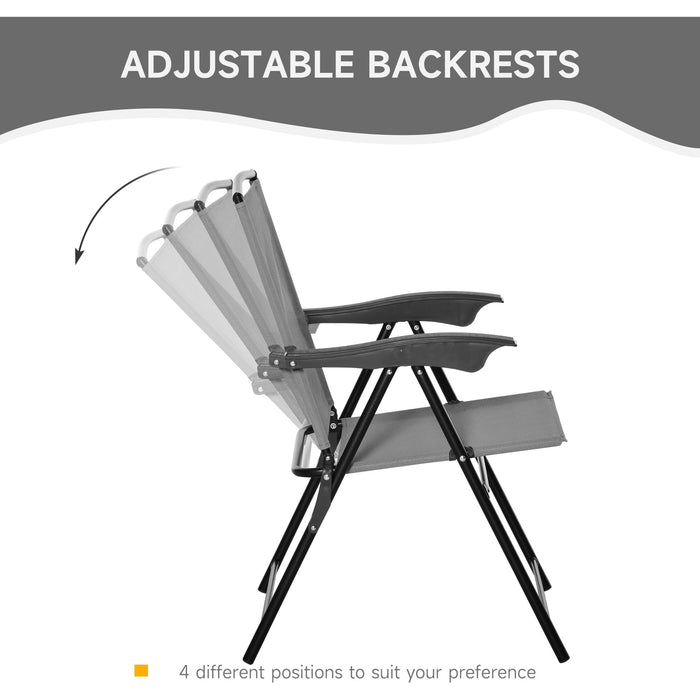 Folding Patio Bistro Set, 2 Folding Chairs, Glass Table, Grey