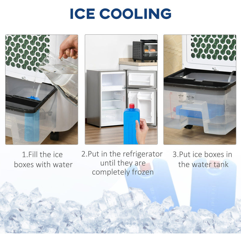 HOMCOM Portable Air Cooler, Evaporative Anion Ice Cooling Fan Water Conditioner Humidifier Unit w/3 Speed, Remote Controller, Timer for Home Bedroom Homcom