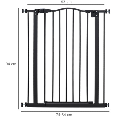 Safety Gate For Stairs, Auto-Close Door, 74-84cm, Black Homcom