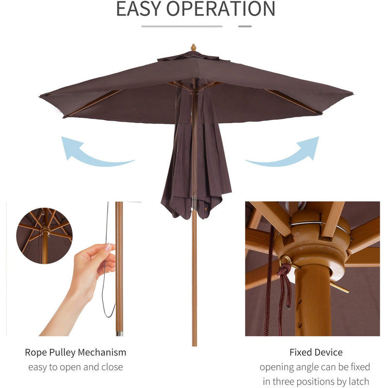 2.5m Wooden Garden Sun Shade Parasol