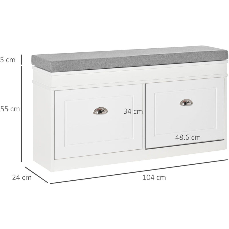 Cushioned Shoe Storage Bench with 2 Drawers For Entryway
