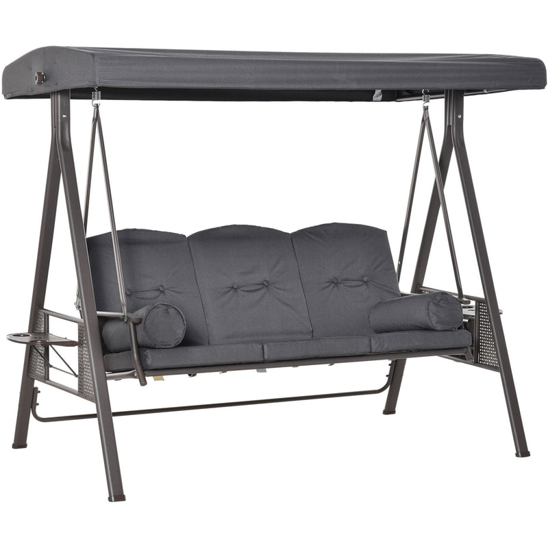 Garden Swing Chair With Canopy & Cup Trays, Dark Grey Outsunny