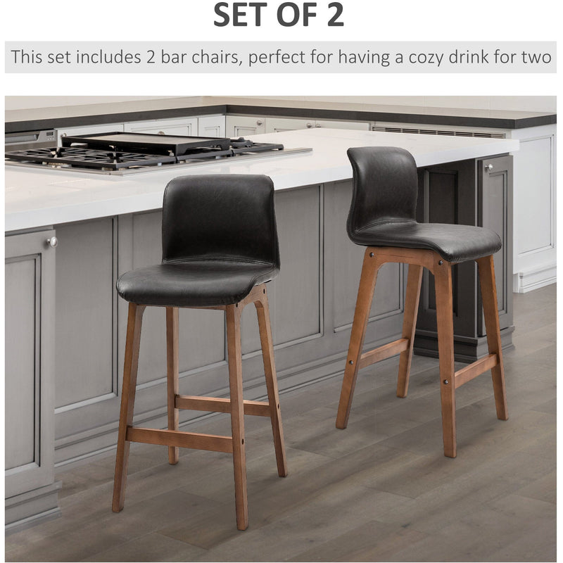Wooden Breakfast Bar Stools With Backs, Brown Leather