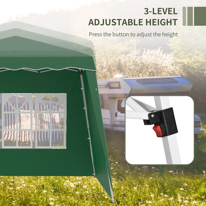 3x3 Pop Up Gazebo With 2 Sides, Slanted Legs, UV50+, Green