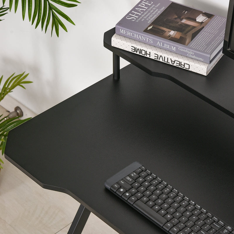 Gaming Desk With Shelves, X Frame, Headphone Hook, Black Homcom
