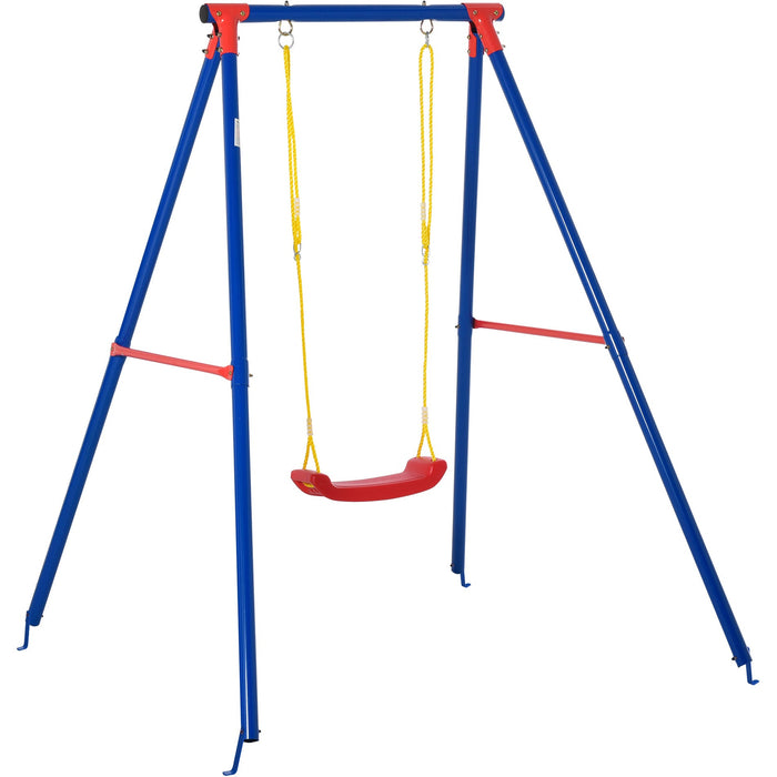 Metal Swing Set with Adjustable Rope for Kids, Blue