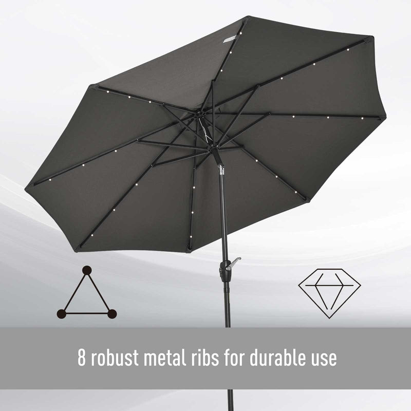 2.7m Garden Umbrella With Lights, Tilt, Crank