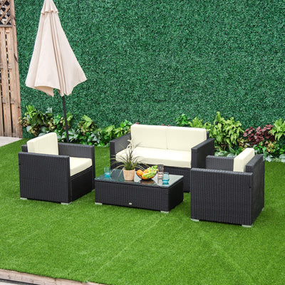 4 Seater Garden Furniture Set, Hand-Woven PE Wicker Outsunny