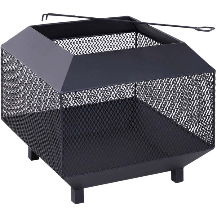 45cm Patio Fire Pit With Lid, Log Grate, Poker