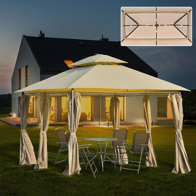 Gazebo With Lights, Metal Frame, Double Tier Roof, 3x4m