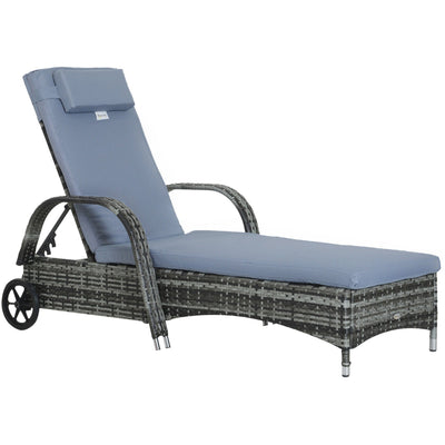 Rattan Sun Lounger With Wheels Outsunny