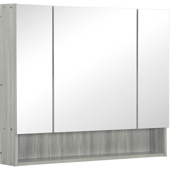 Grey Wall Mounted Bathroom Mirror Cabinet, 90W x 15D x 75Hcm