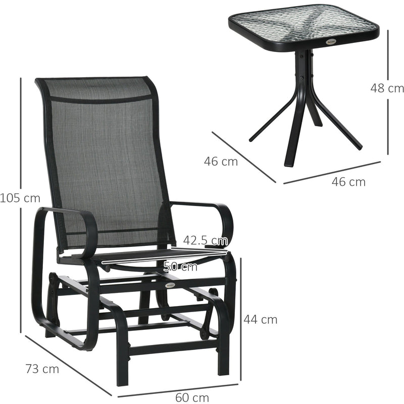 3-PC Outdoor Gliding Rocking Chair Set with Tea Table