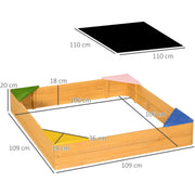 Square Wooden Sand Pit For Kids Age 3-8 Years Outsunny