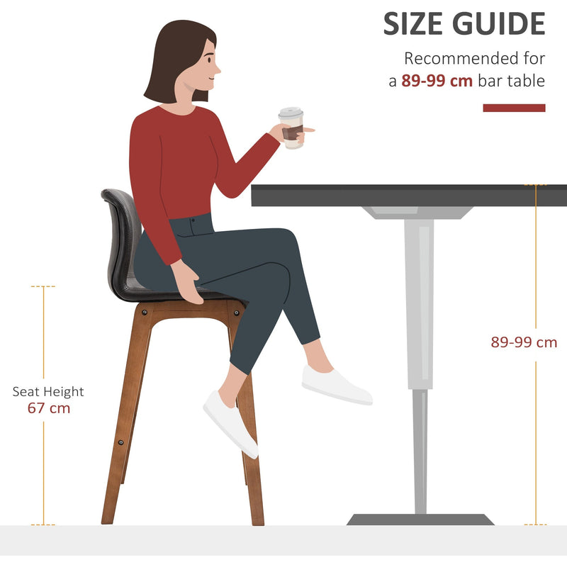 Wooden Breakfast Bar Stools With Backs, Brown Leather