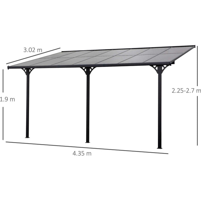 Wall Mounted Gazebo Pergola, Polycarbonate Roof, 4x3m