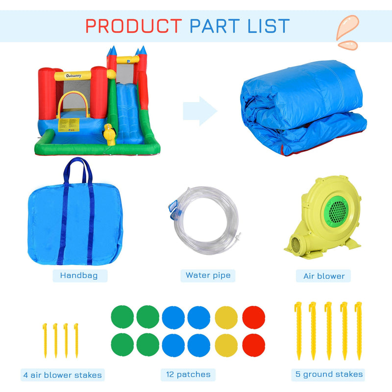 Outsunny 6-in-1 Bouncy Castly & Water Park, 3-8 Yrs Outsunny
