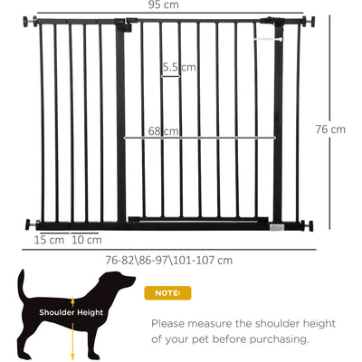 Dog Safety Gate, Auto Close Door, 76-107cm, Black Homcom