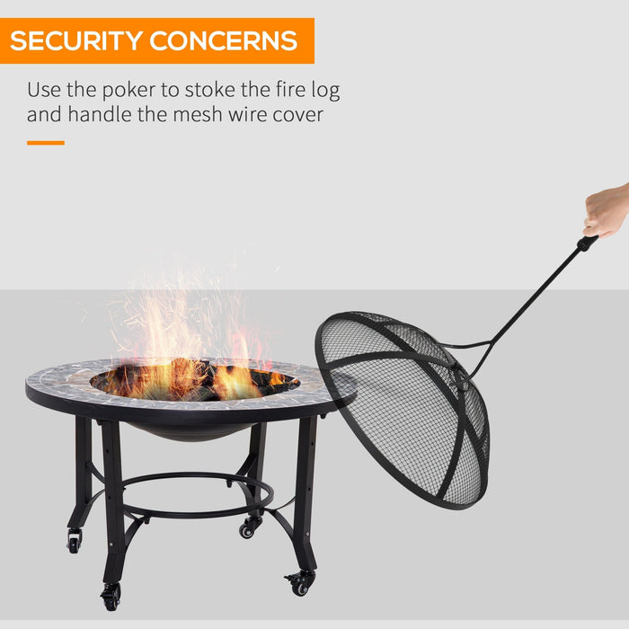 2-in-1 Fire Pit on Wheels, BBQ Grill