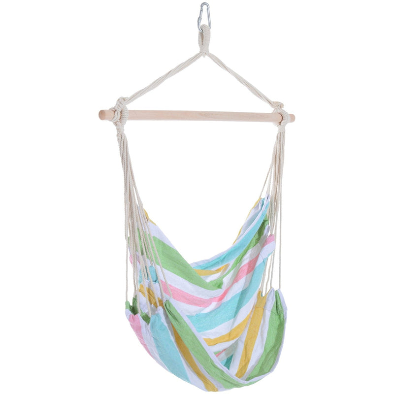 Rope Chair Hammock, Garden Patio Swing, Wooden, Cotton