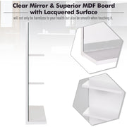 kleankin Modern Bathroom Mirror, Wall-mounted Vanity Mirror with 3 Tiers Storage Shelves for Make Up, White Kleankin