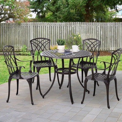 Cast Aluminium Table and Chairs, 4 Chairs, Round Table Outsunny