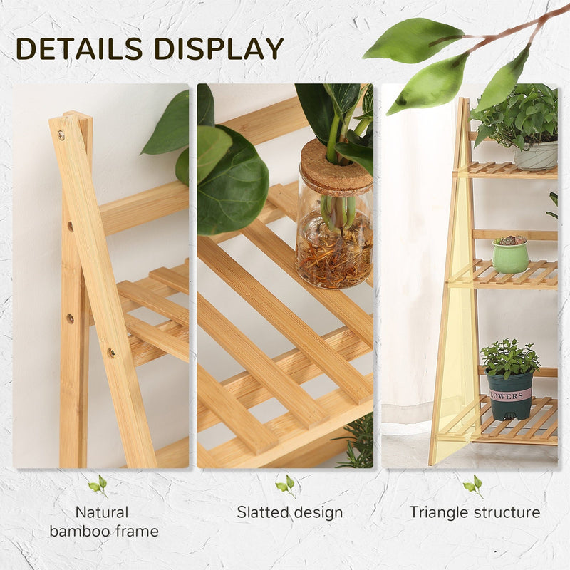 Outsunny 3-Tier Plant Stand, Bamboo, 98x37x96.5cm