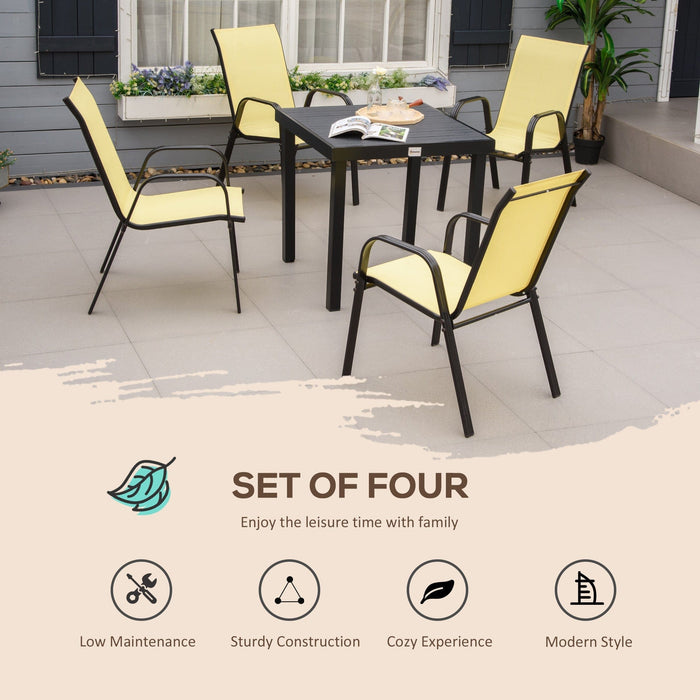 Set of 4 Stackable Patio Chairs, Yellow