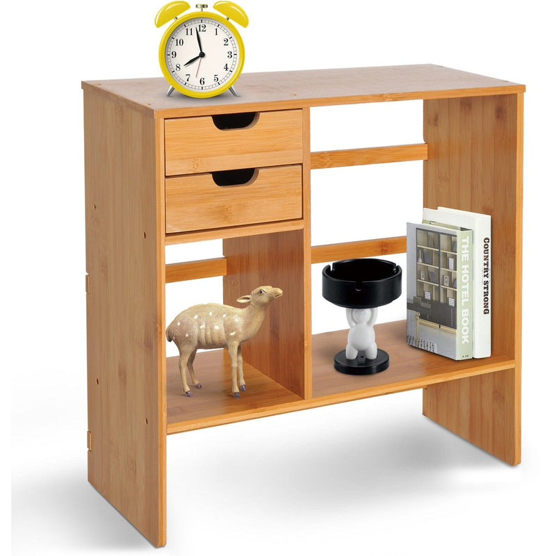 Bamboo Desktop Bookshelf Desk Organiser with 2 Drawers