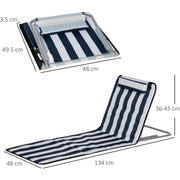 Outsunny Set of 2 Foldable Garden Beach Chair Mat Lightweight Outdoor Sun Lounger Seats Adjustable Back Metal Frame PE Fabric Head Pillow, Blue Outsunny