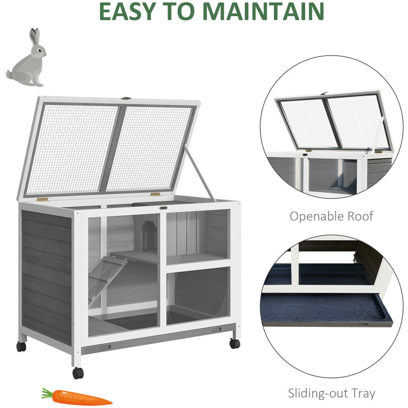 2 Level Indoor Rabbit Hutch With Wheels, Grey