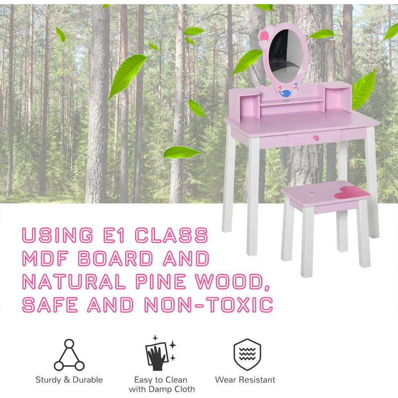 Kids Dressing Table With Mirror, Wooden, Fairy Theme