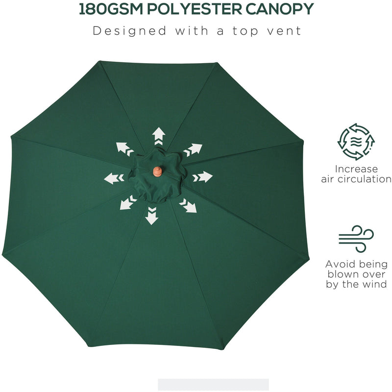 2.5m Wooden Garden Parasol - Top Vent