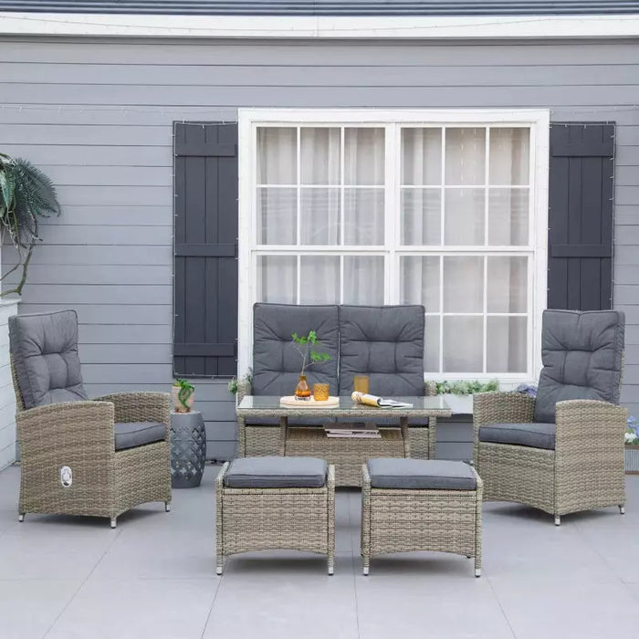 Outdoor Dining Set For 6, Reclining Armchairs, Footstools