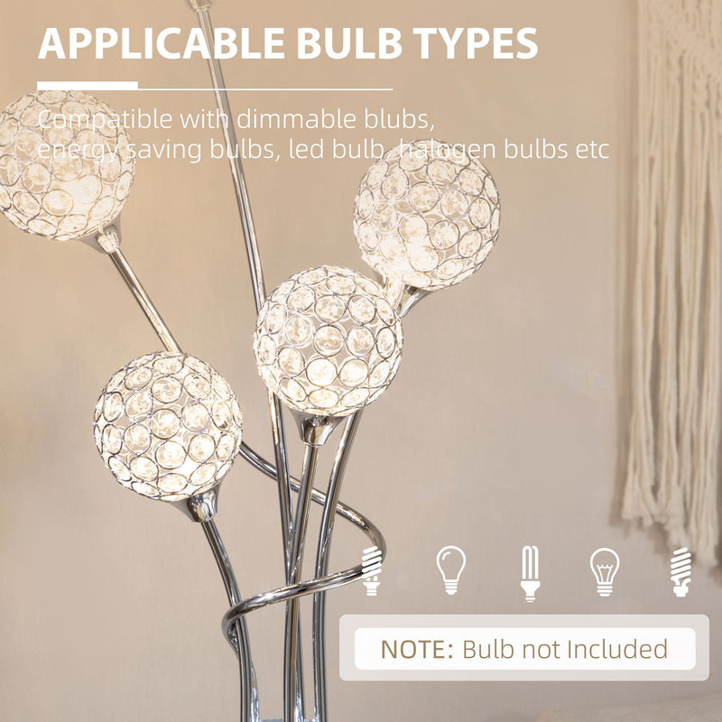 Silver Crystal Floor Lamp, 5 Lights, 34x25x156cm