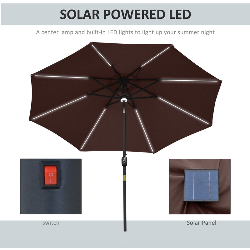 2.7m Garden Parasol With Lights, Tilt, Crank, Summer Shade