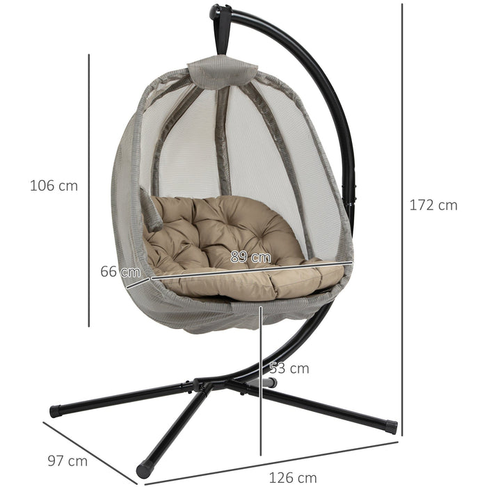 Hanging Egg Chair With Stand, Cushions, Indoor/Outdoor, Khaki