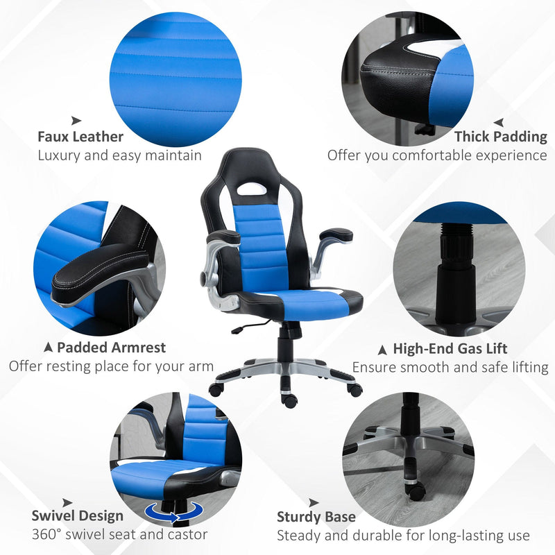Blue Leather Racing Gaming Chair